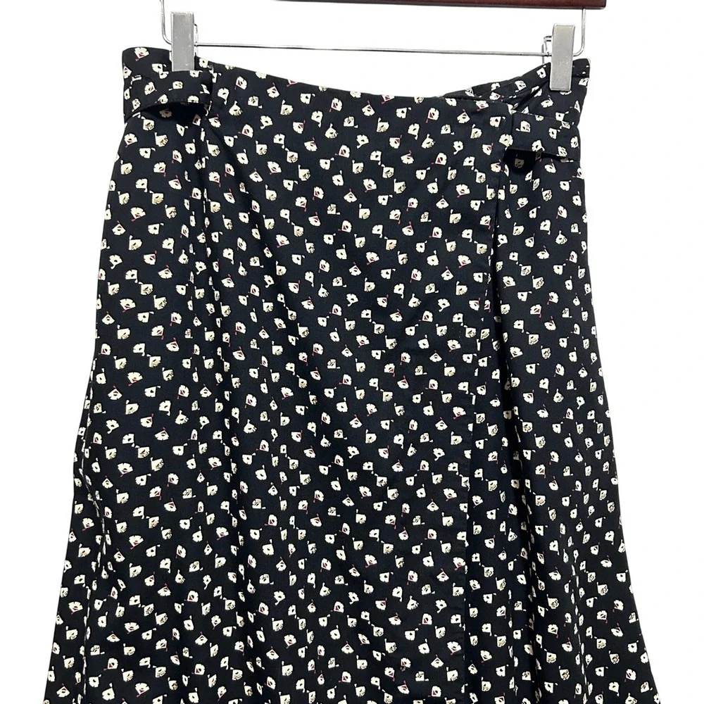 Barry Bricken Maxi Skirt 12 Black Abstract‎ Floral Wrap Romantic Boho Cottage